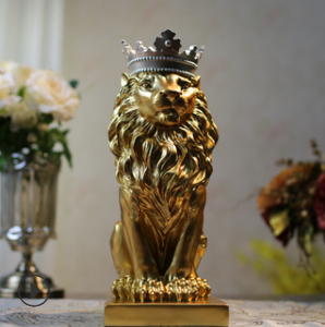 Abstract Crown Lion Sculpture Home Office Bar Male Lion Faith Resin Statue
