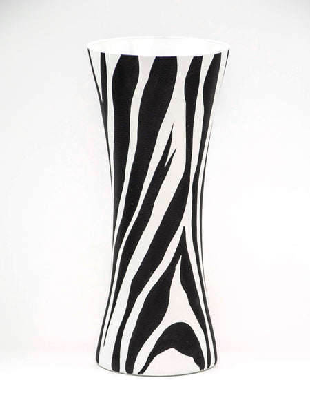 Handpainted Glass Vase Zebra | Painted Art Glass Vase | Interior Design Home Room Decor | Table vase 12 inch