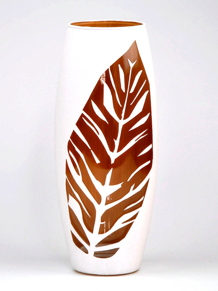 White Painted Art Glass Oval Vase for Flowers | Tropical Interior Design | Home Decor | Table vase 10 inch