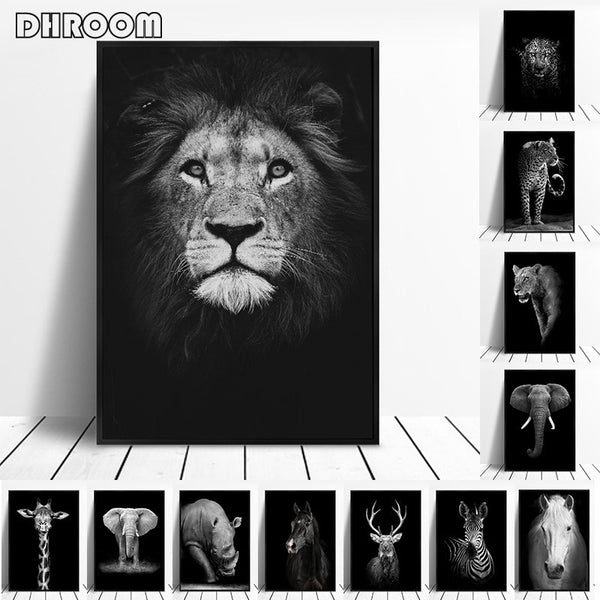 Canvas Painting Animal Wall Art Lion Elephant Deer Zebra Posters and Prints Wall Pictures for Living Room Decoration Home Decor