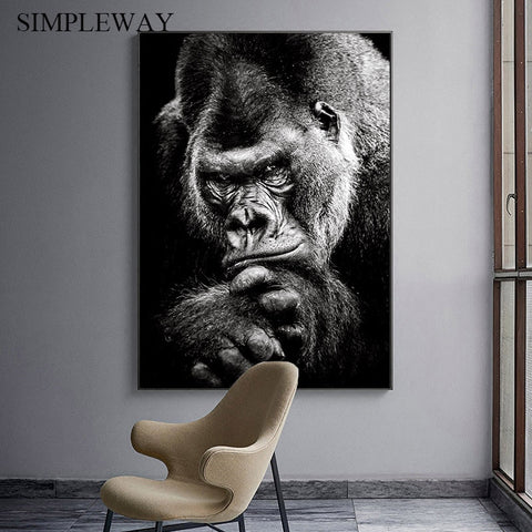 Ape Monkey Animal Poster Black White Canvas Print Abstract Artwork Art Painting Nordic Wall Picture for Living Room Decoration