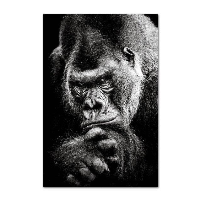 Ape Monkey Animal Poster Black White Canvas Print Abstract Artwork Art Painting Nordic Wall Picture for Living Room Decoration