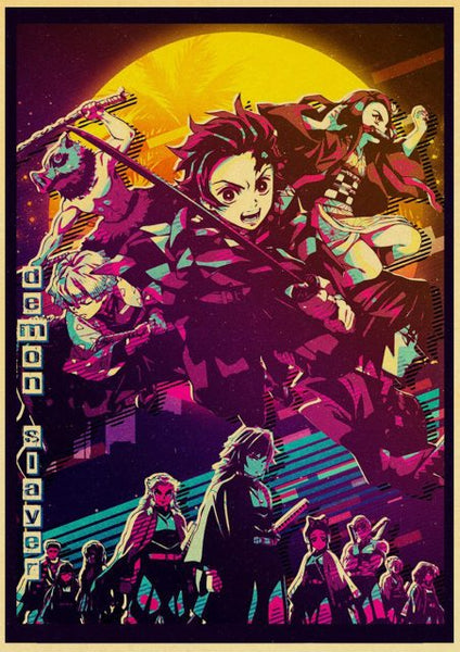 Demon Slayer: Kimetsu no Yaiba Tanjirou Nezuko Anime Poster Kraft Paper Vintage Posters Home Room Art Wall Stickers