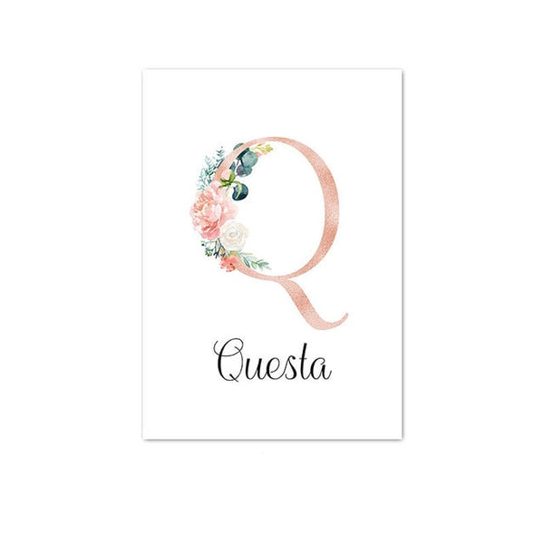 Custom Personalized Name Poster Floral Letter Art Canvas Print Baby Nursery Wall Picture Painting Kids Girl Bedroom Decoration