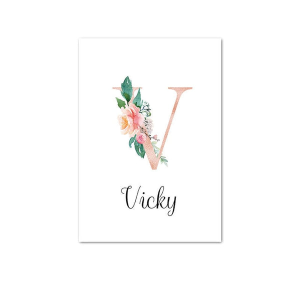 Custom Personalized Name Poster Floral Letter Art Canvas Print Baby Nursery Wall Picture Painting Kids Girl Bedroom Decoration