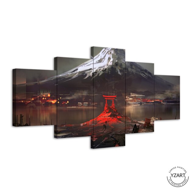 5pcs Abstract Art Unframed Canvas Painting Mount Fuji Japan Drawing Painting Artwork Wall Art For Home Decor