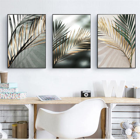 Nordic Wall Art Golden Palm Leaf Plant Canvas Painting Poster Print Botanical Scandinavian Decoration Picture Artwork Home Decor