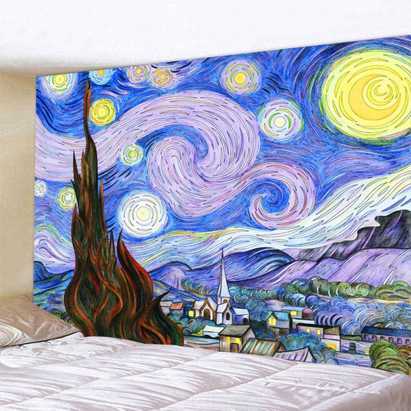 Star Moon Night Van Gogh Painting Printed Living Room Decoration Wall Hanging Tapestry Yoga Mat Rug Home Decor Art