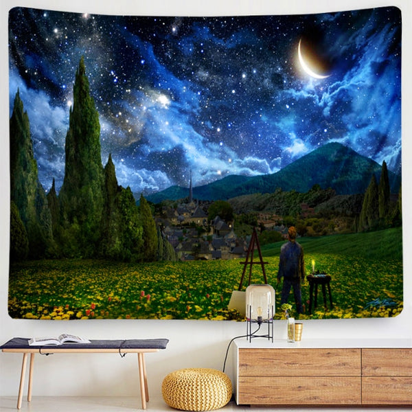 Star Moon Night Van Gogh Painting Printed Living Room Decoration Wall Hanging Tapestry Yoga Mat Rug Home Decor Art