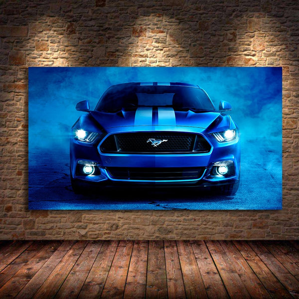 Paintings Wall Art Fords Mustang Supercar Blue Artwork Pictures Canvas Art Posters and Prints Modern For Bedroom Home Decoration