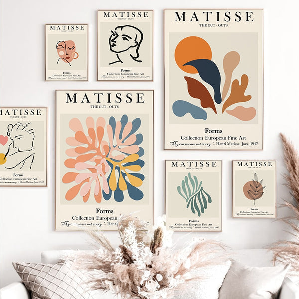 Abstract Matisse Line Face Coral Leaves Wall Art Canvas Painting Nordic Posters And Prints Wall Pictures For Living Room Decor