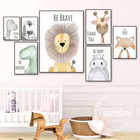 Animal Decoration Sheets Picture Wall Art Poster Children's Canvases Room Paintings For Nursery Decorative Prints Wall Posters
