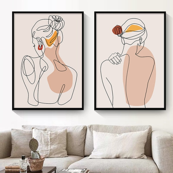 Abstract Single Line Face Art Leaves Painting Girl Body Back Minimalist Wall Art Canvas Poster Print Nordic Picture Home Decor