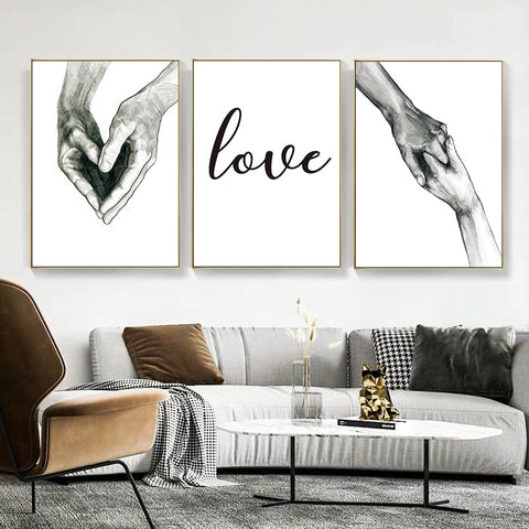 Black and White Love Holding Hands Canvas Painting Wall Art Pictures Nordic Posters And Prints  Living Room Corridor Home Decor