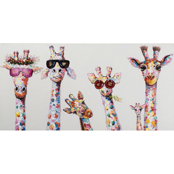 Graffiti Art Animal Canvas Painting Curious Giraffes Family Poster Prints Decorative Picture Graphic Artwork for Kids Room Decor