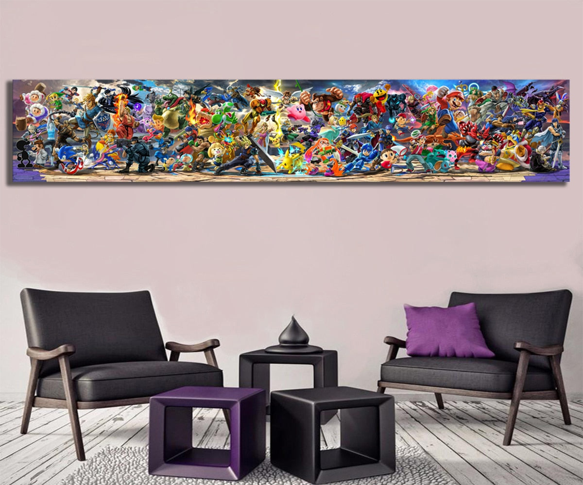 Newest Super Smash Bros Ultimate Update Art Video Game Poster Cartoon Pictures Artwork Canvas Paintings Wall Art for Home Decor