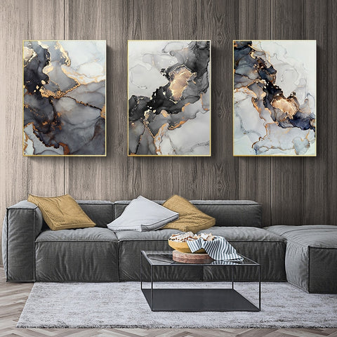 Gold Black Marble Canvas Poster Modern Abstract Wall Art Painting Nordic Posters and Prints Wall Pictures for Living Room Decor