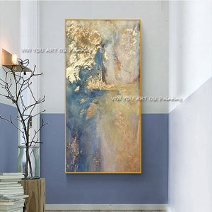 Large Handmade thick knife abstract oil painting Gold Blue White gorgeous abstract Painting home Living Room Decor Artworks