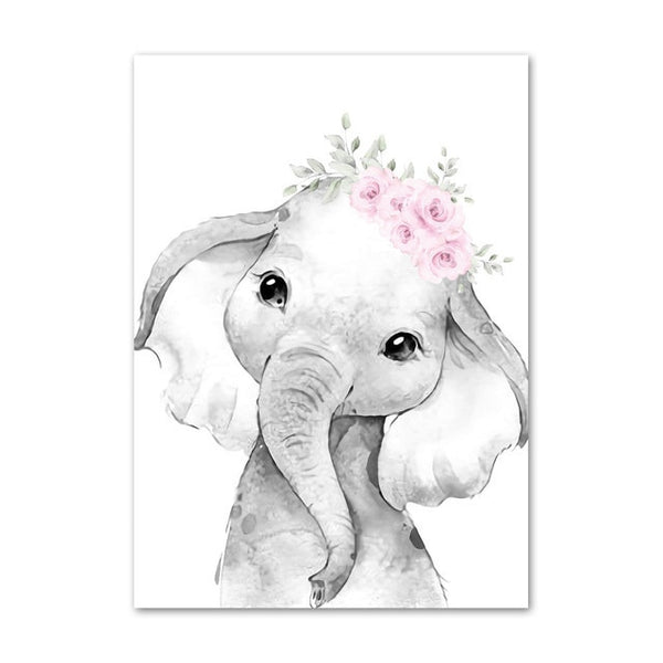 Custom Baby Name Nursery Poster Personalized Canvas Painting Print Pink Flower Animals Wall Art for Girls Bedroom Pictures Decor