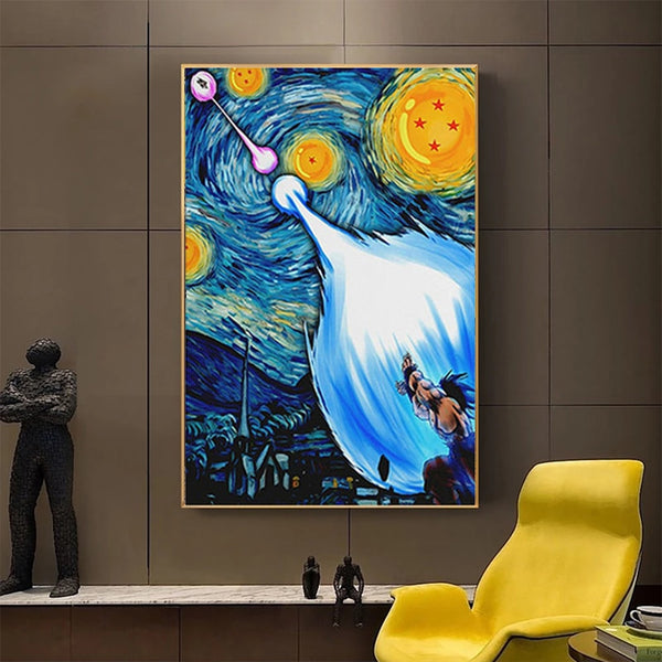 Dragon Ball Goku Van Gogh Starry Night Anime Oil Art Poster Canvas Painting Wall Picture Home Decoration Living Room Cuadros