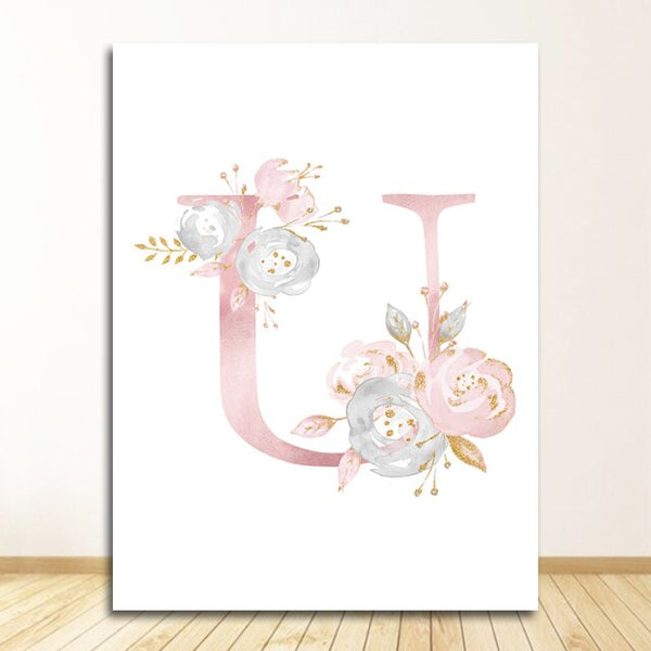 Flowers Wall Art Pictures For Girls Room Decoration Personalized Poster Baby Name Custom Canvas Painting Nursery Prints Pink