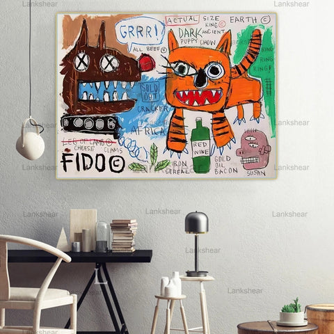 Abstract Graffiti Canvas Oil Painting Tiger and birds Animals Artwork Print Poster Wall Art Picture for Bedroom Home Decor