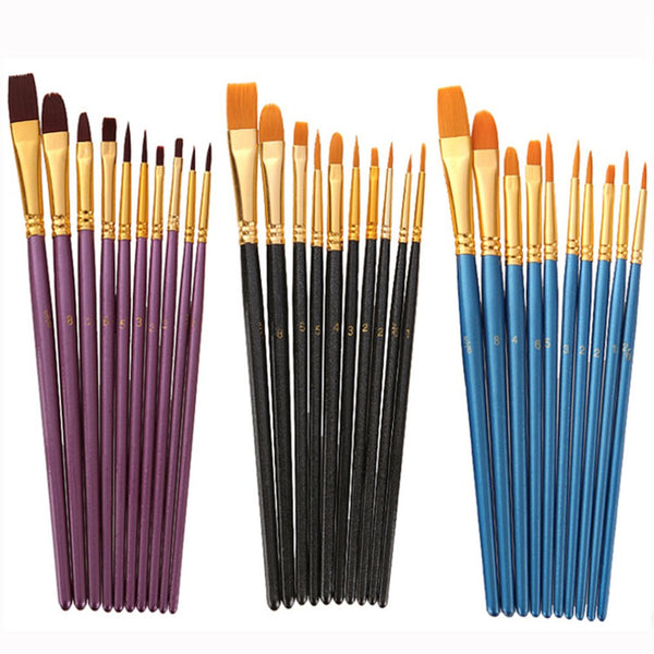 Artist Paint Brush Set 10Pcs High Quality Nylon Hair Wood Black Handle Watercolor Acrylic Oil Brush Painting Art Supplies