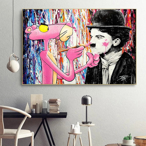 Modern Street Artwork Pink Panther Poster Pop Art Graffiti on Canvas Painting Print Wall Pictures Home Living Room Decoration