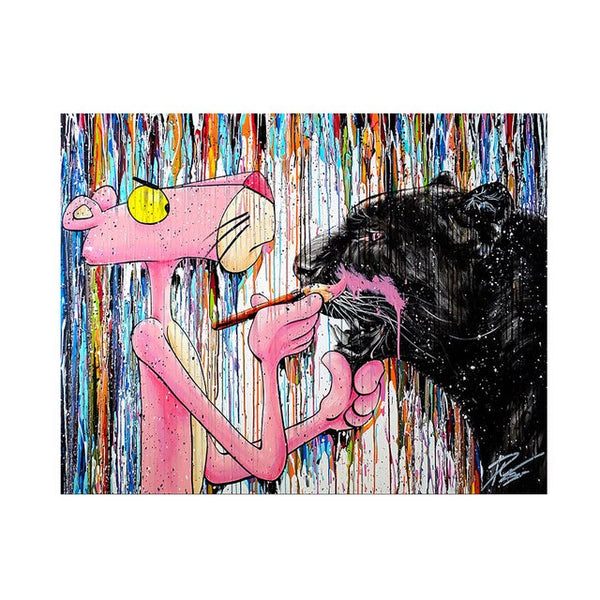 Modern Street Artwork Pink Panther Poster Pop Art Graffiti on Canvas Painting Print Wall Pictures Home Living Room Decoration