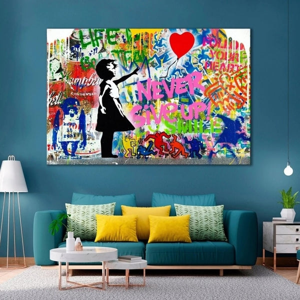 Banksy artwork Balloon Girl Canvas Paintings Never Give Up Graffiti Street Wall Art Posters Pictures for Modern Home Room Decor
