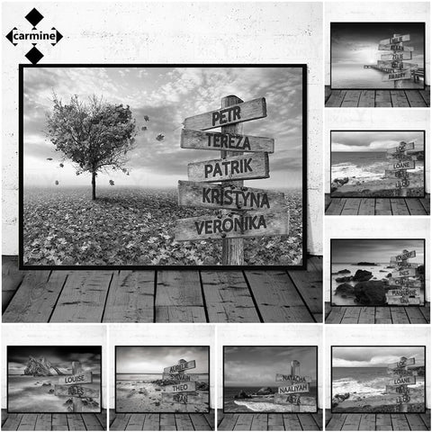 Custom Wall Art Custom Name Canvas Painting Black and White Canvas Art Road Sign Posters and Prints Couple Gifts for Anniversary