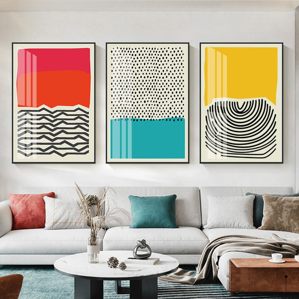 Mid Century Modern Multicolored Abstract Geometric Wall Art Canvas Painting Picture Poster Print Living Room Interior Home Decor