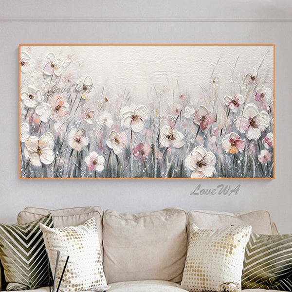 Heavy Textured Knife Beautiful Flower Oil Painting Picture 100% Hand Painted Wall Decoration Canvas Art Pieces Acrylic Artwork