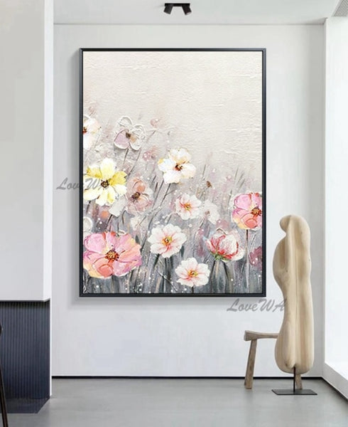 Heavy Textured Knife Beautiful Flower Oil Painting Picture 100% Hand Painted Wall Decoration Canvas Art Pieces Acrylic Artwork
