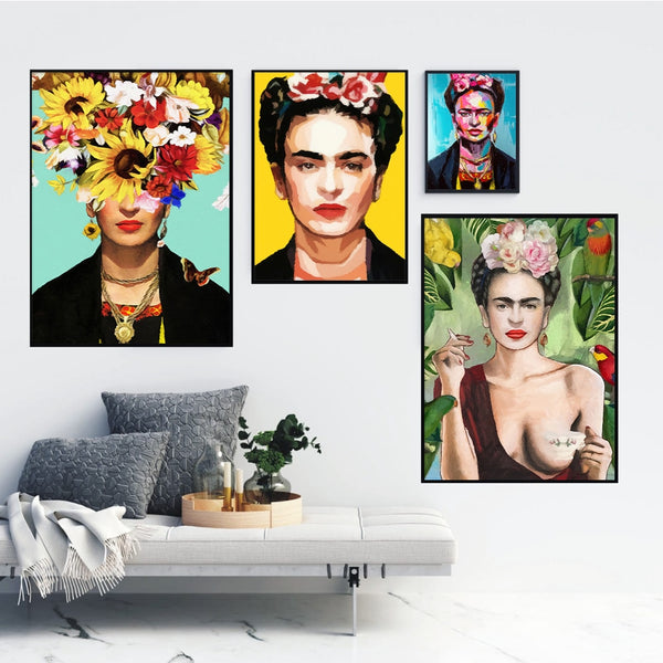 Frida Kahlo Poster,Feminist Artwork,Portrait Print, Girl Power Canvas Painting, Mondern Home Decor, Boho Wall Art Picture