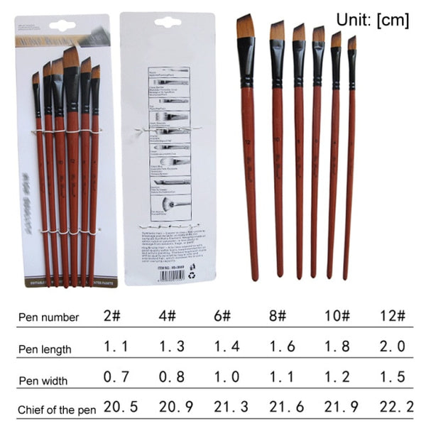 5Pcs/6pcs Artist Paint Brush Set High Quality Nylon Hair Wood Black Handle Watercolor Acrylic Oil Brush Painting Art Supplies|Paint By Number Pens & Brushes|