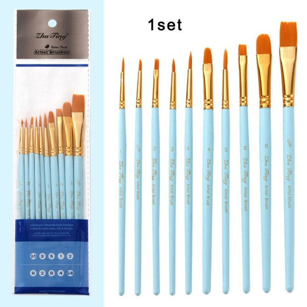 Hot 10 pcs Artist Nylon Paint Brush Professional Watercolor Acrylic Wooden Handle Painting Brushes Art Supplies Stationery|Paint Brushes|