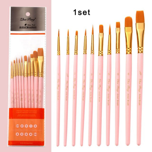 Hot 10 pcs Artist Nylon Paint Brush Professional Watercolor Acrylic Wooden Handle Painting Brushes Art Supplies Stationery|Paint Brushes|