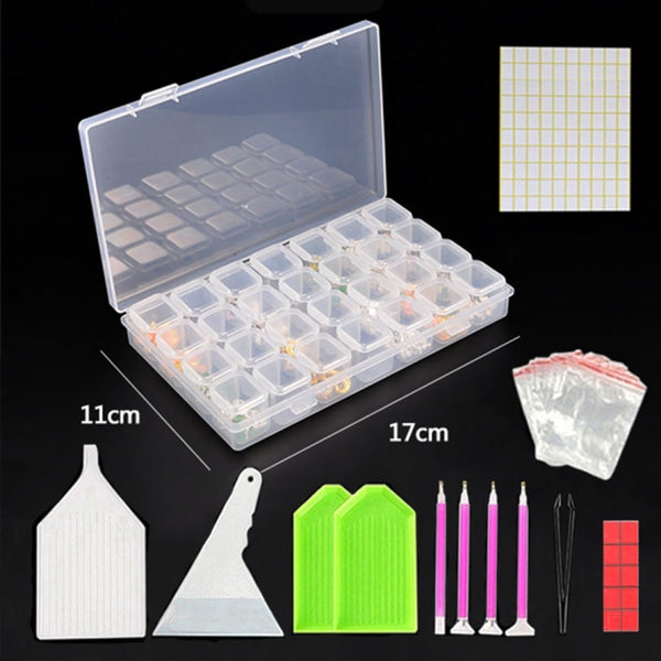 28 Grids 5D DIY Diamond Painting Box Organizer Case Diamond Embroidery Accessories Storage Containers With 40Pcs Tools Kits|Diamond Painting Cross Stitch|